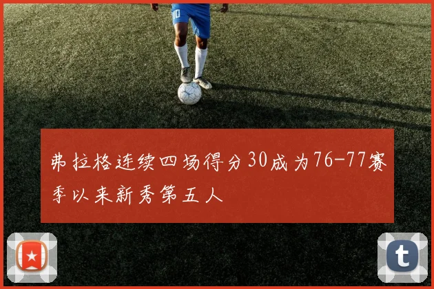 弗拉格连续四场得分30成为76-77赛季以来新秀第五人
